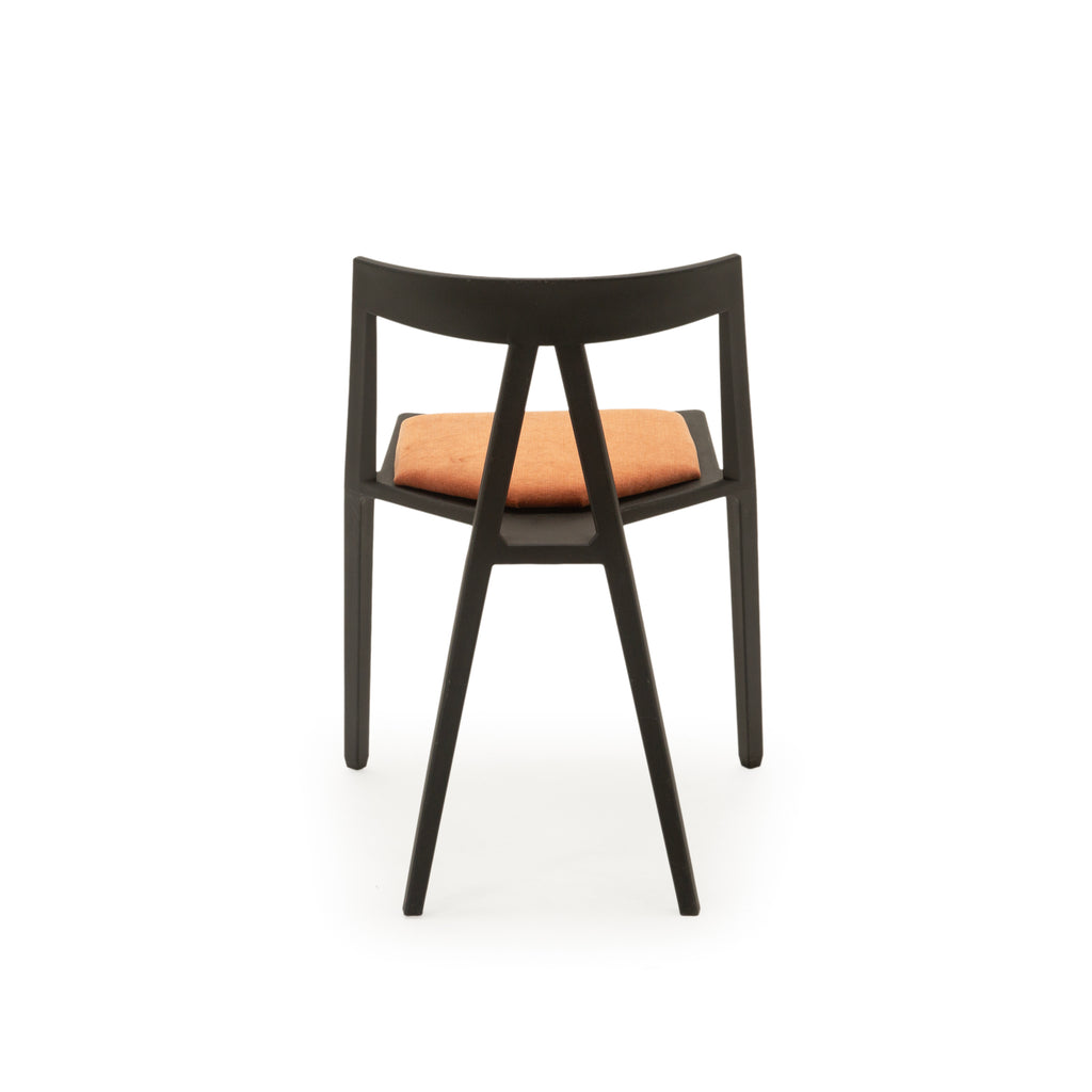 Matte Black Wood Dining Chair with Burnt Orange Upholstered Seat