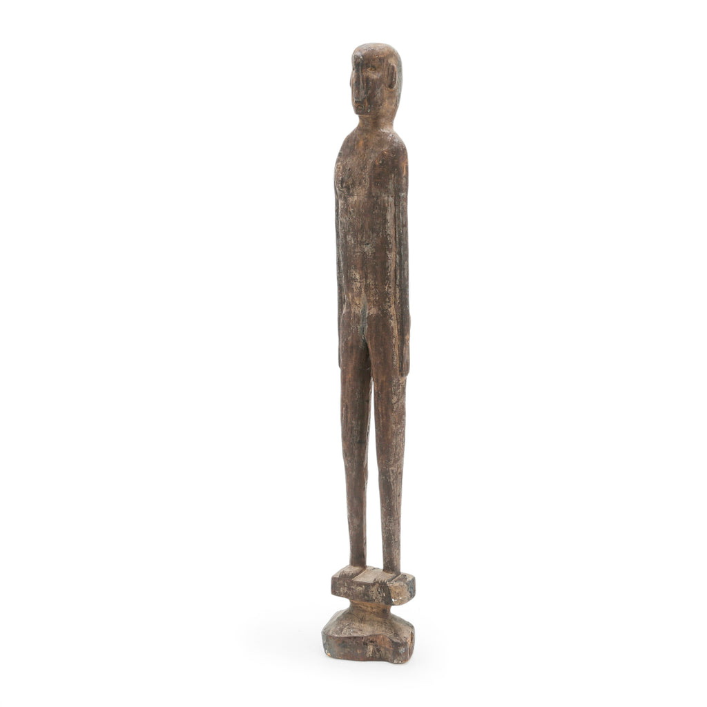 Dark Brown Carved Wood Standing Male Figurine