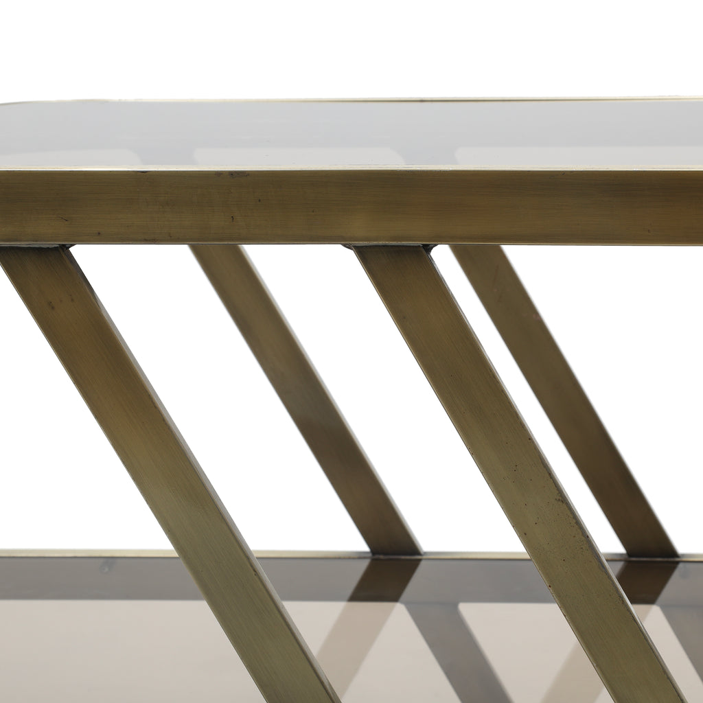 Metal and Smoked Glass Three-Tier Side Table