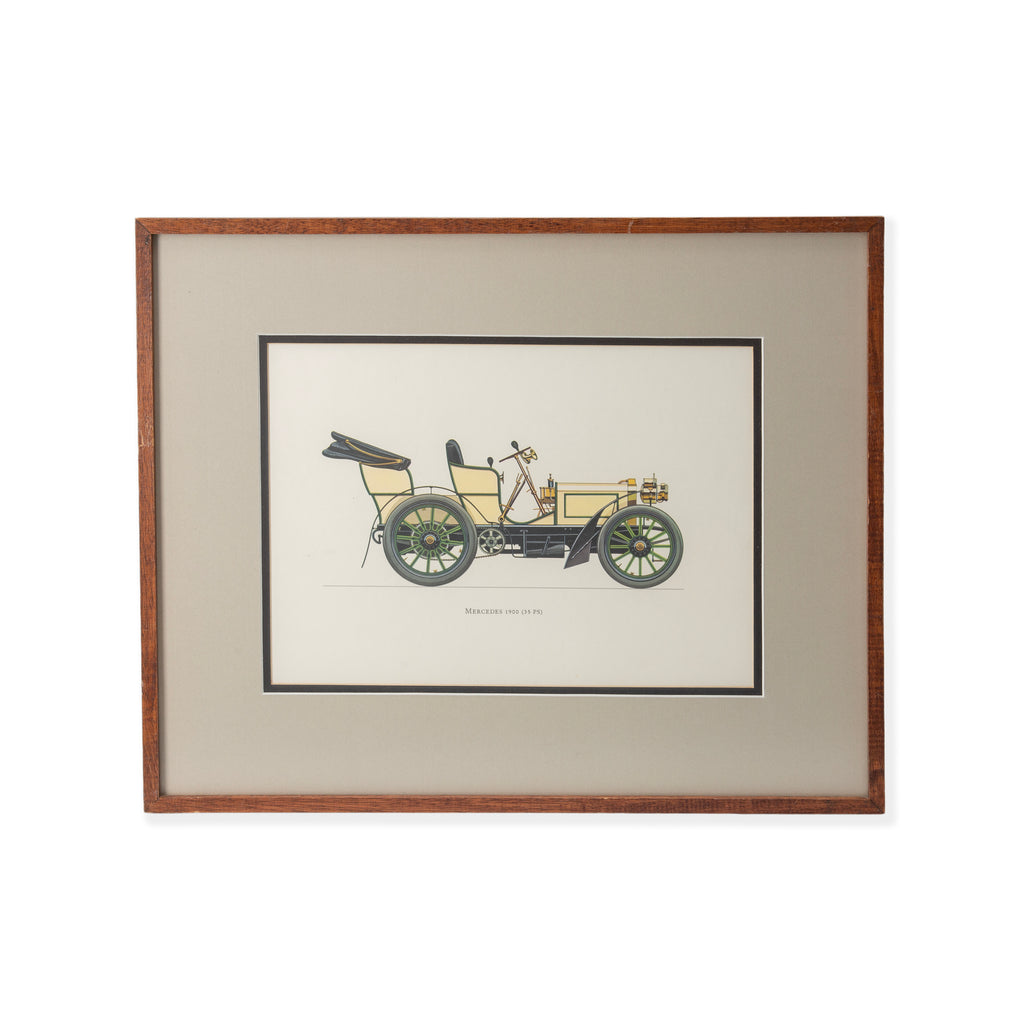 Distressed Brown Wood Framed Vintage Mercedes 1900 Car Print