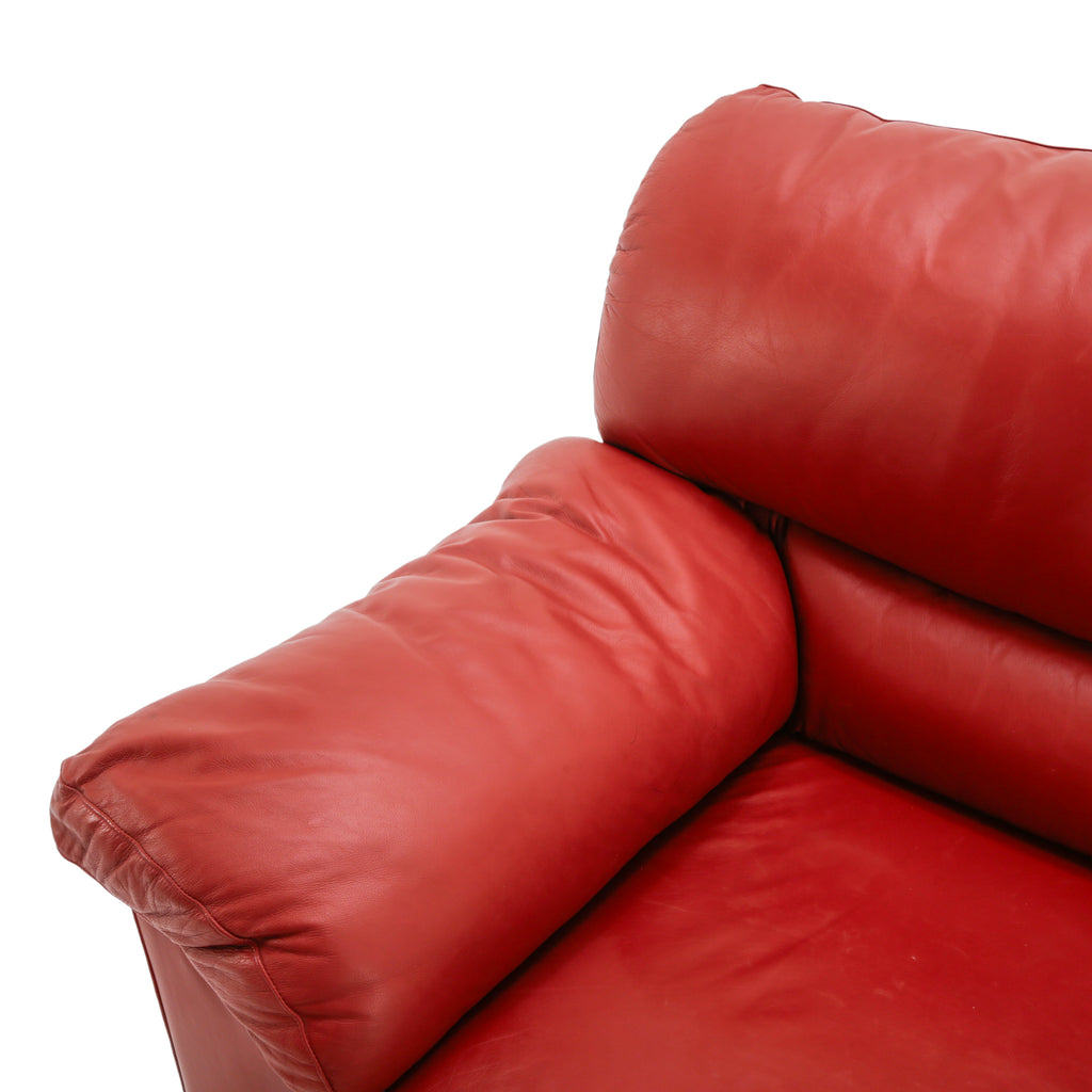 Cherry Red Leather Two-Seater Loveseat Sofa