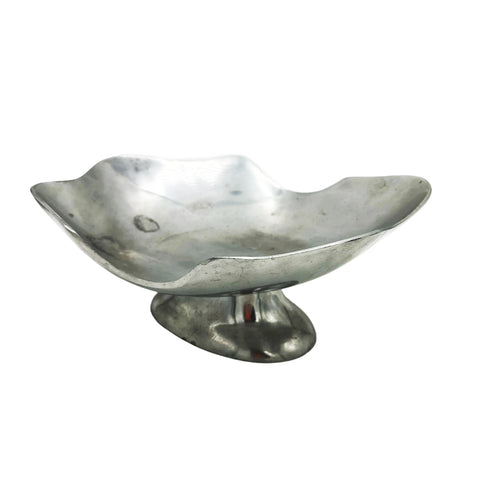 Brushed Aluminum Wavy Rim Footed Decorative Bowl