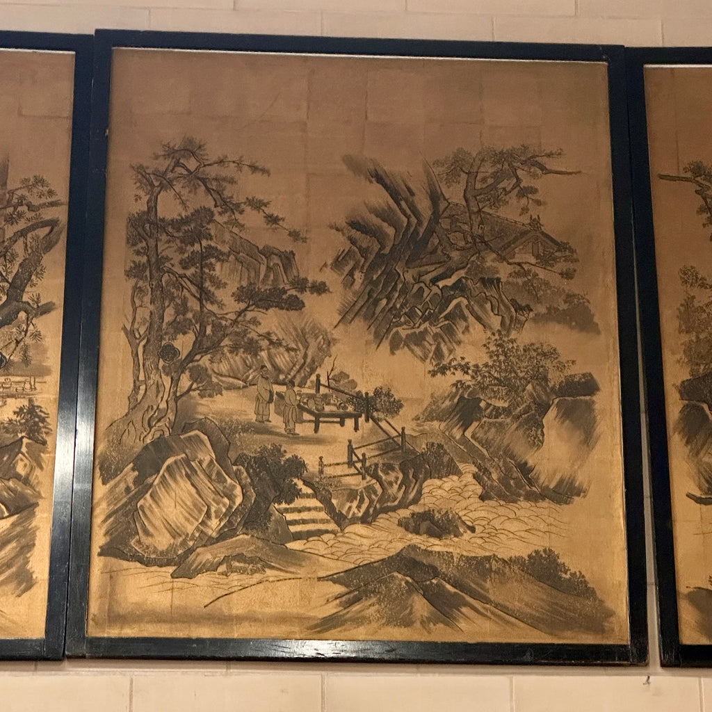 Large Framed Japanese Ink Wash Landscape Panel #4