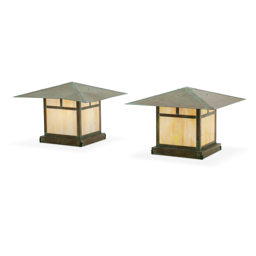 Copper and Stained Glass Arts & Crafts Style Table Lamp