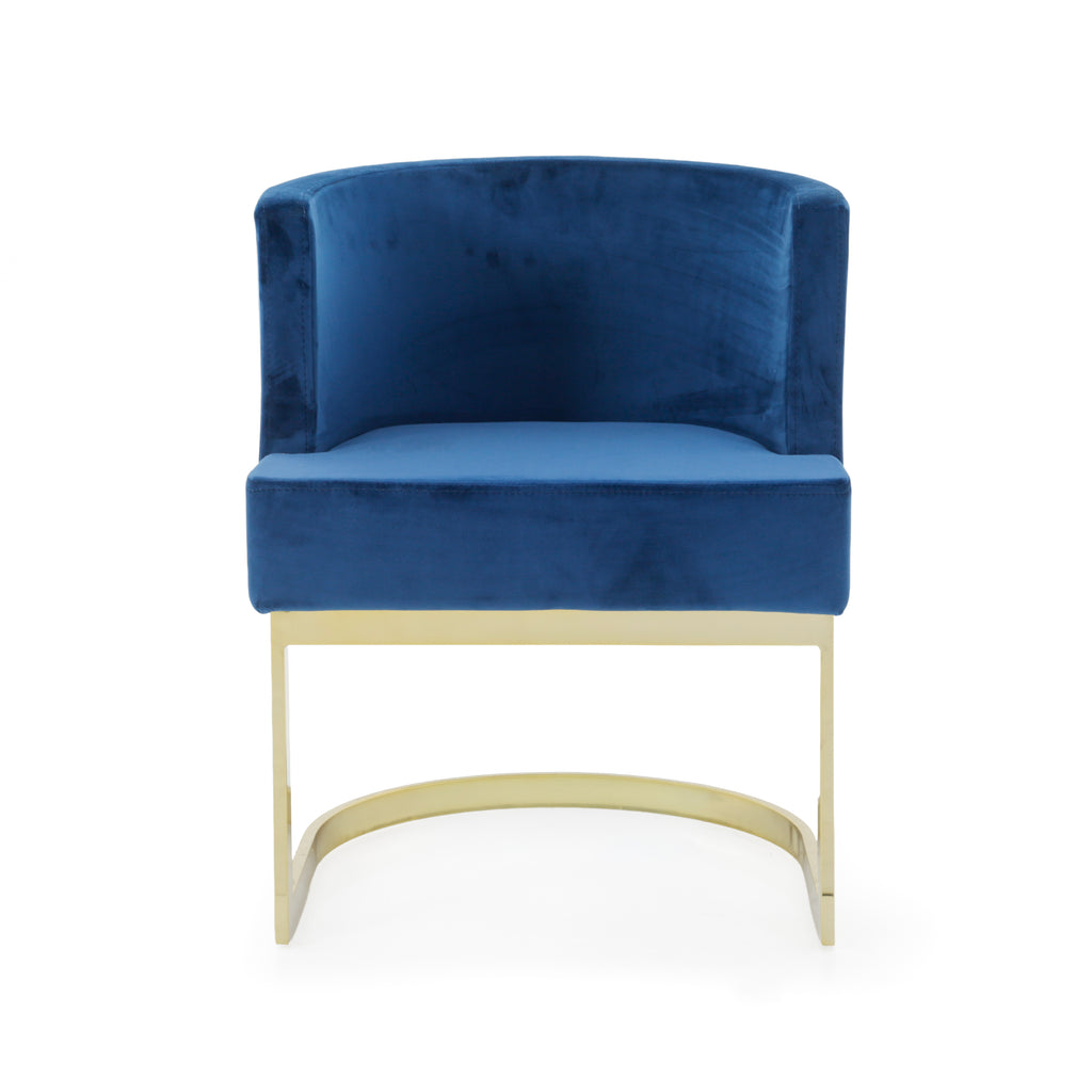Blue Velvet Accent Chair with Polished Gold Sled Base