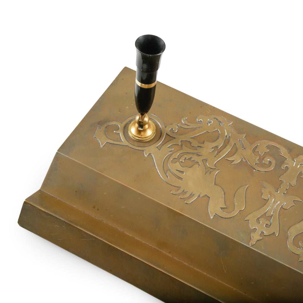 Brass Desk Pen Holder with Black Pen Rests