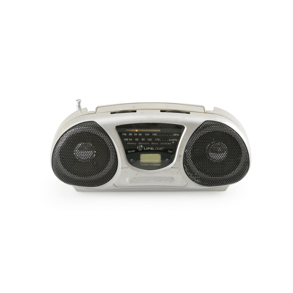 Silver Portable Boombox with Cassette Player