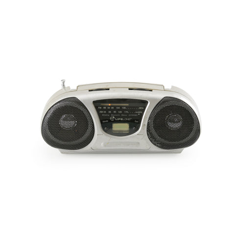 Silver Portable Boombox with Cassette Player