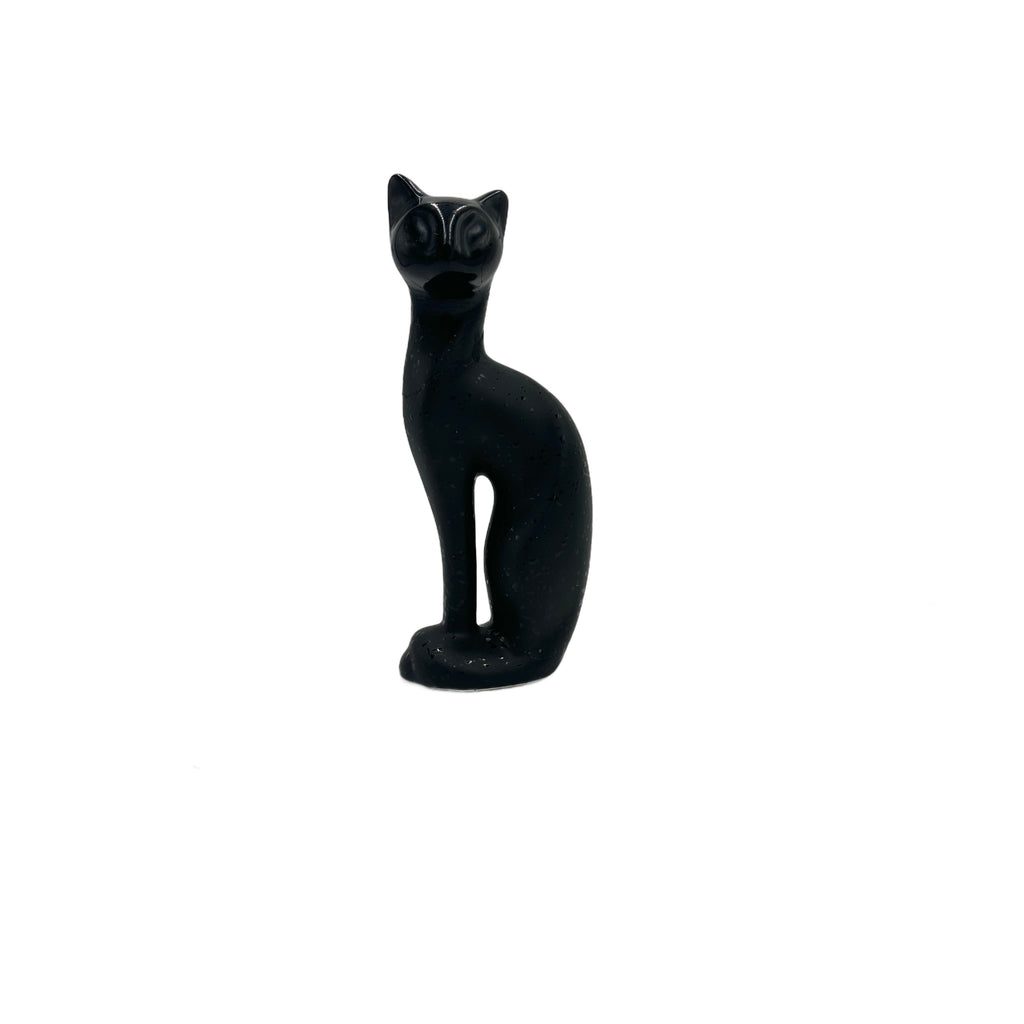 Matte Black Ceramic Sitting Cat Sculpture