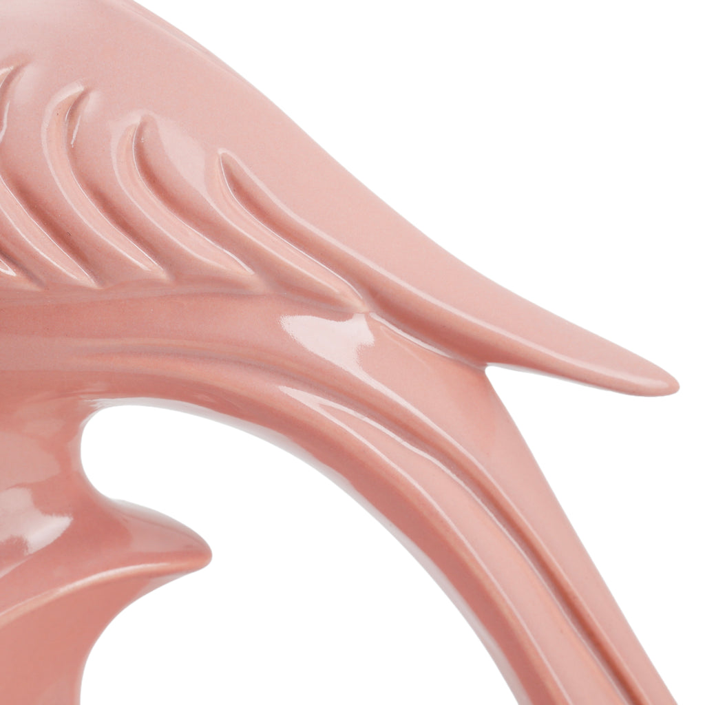 Pink Glazed Ceramic Stylized Bird Figurine