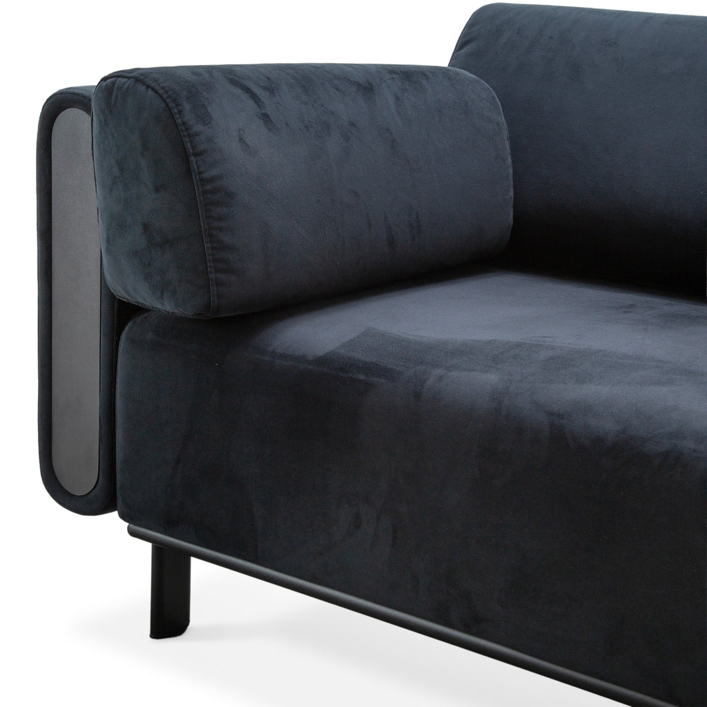 Charcoal Gray Velvet Modern Low Profile Sofa with Cylindrical Armrests