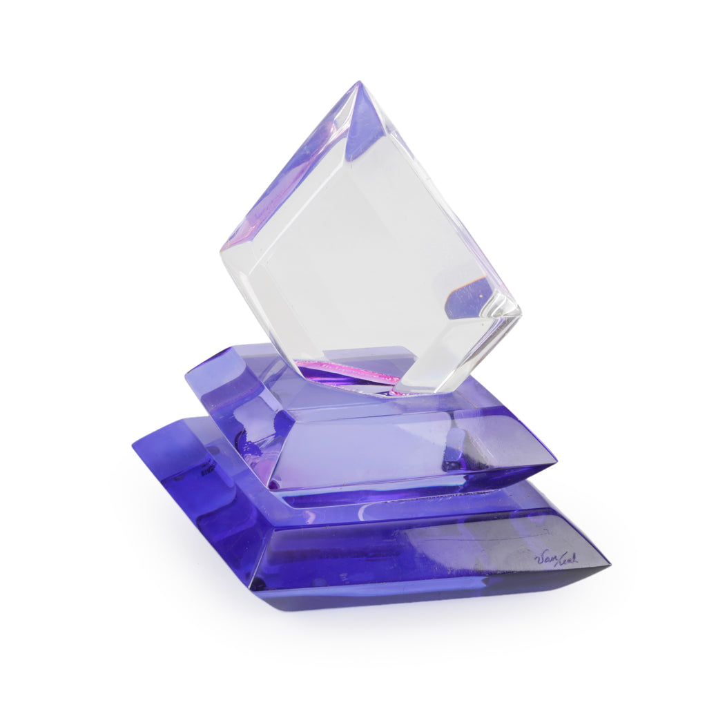 Clear and Amethyst Purple Geometric Acrylic Sculpture