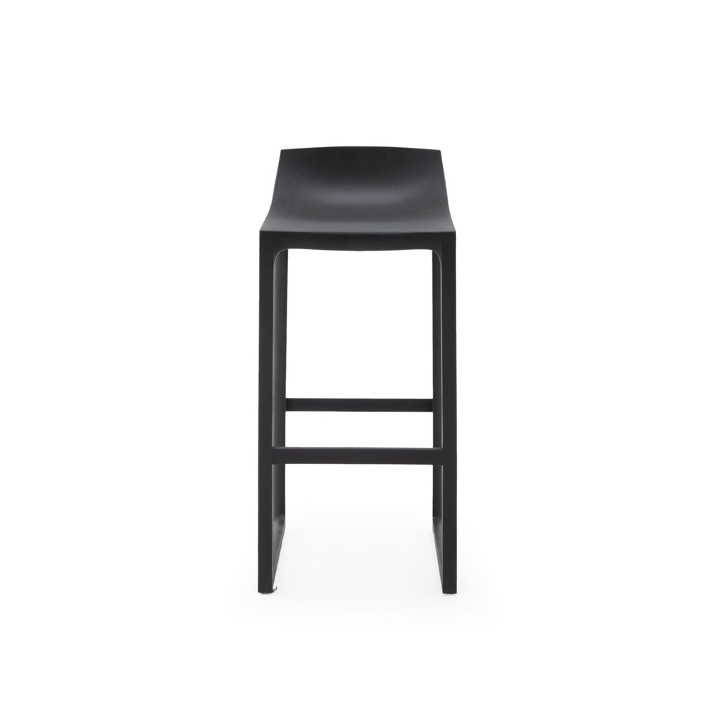 Black Plastic Modern Bar Stool with Curved Seat
