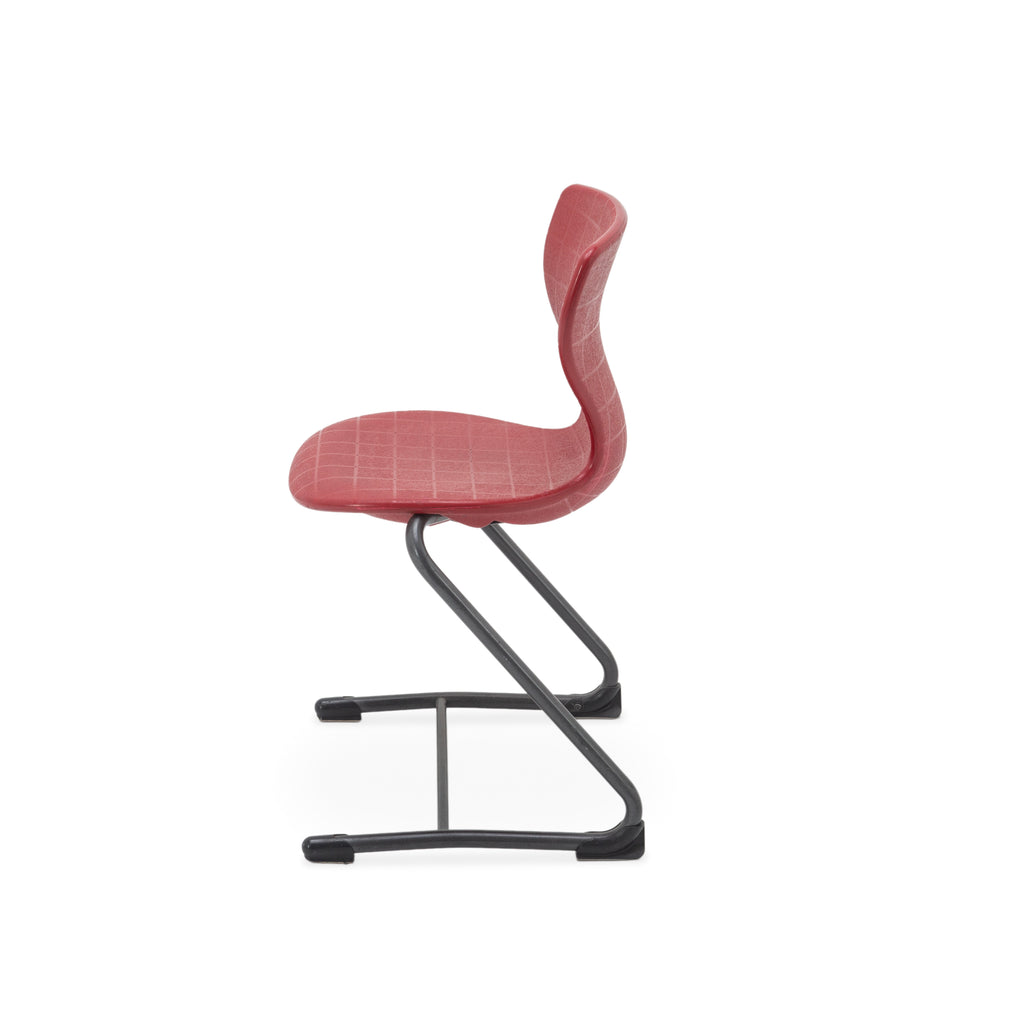 Red Plastic and Black Metal Cantilever Chair with Grid Texture