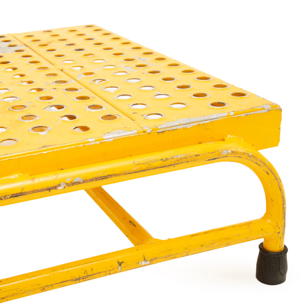 Distressed Safety Yellow Perforated Steel Step Stool