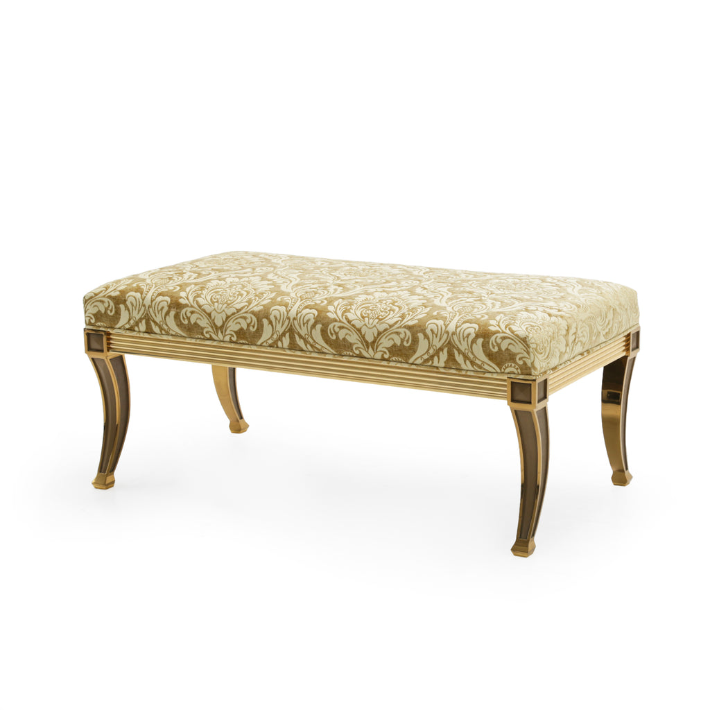 Golden Upholstered Wood and Brass Accent Bench