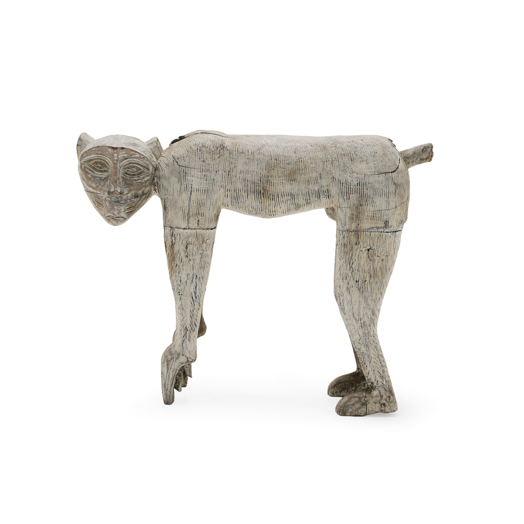 Distressed Carved Wood Monkey Sculpture