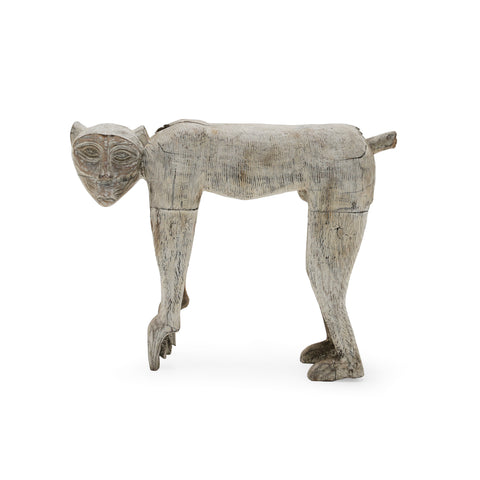 Distressed Carved Wood Monkey Sculpture