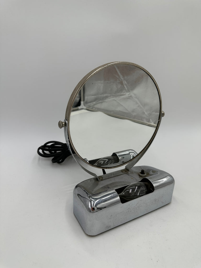 Small Vintage Chrome Illuminated Swivel Vanity Mirror