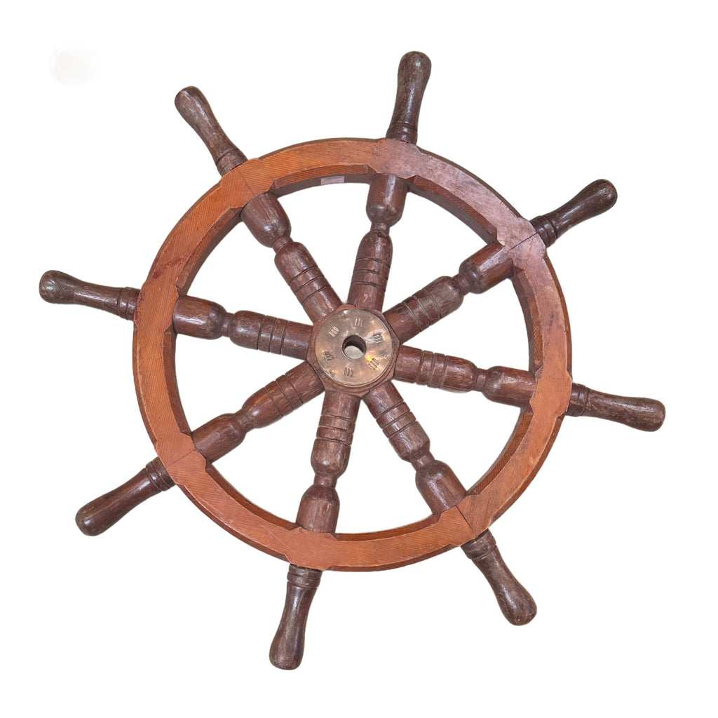 Dark Brown Wood Ship's Wheel with Brass Hub