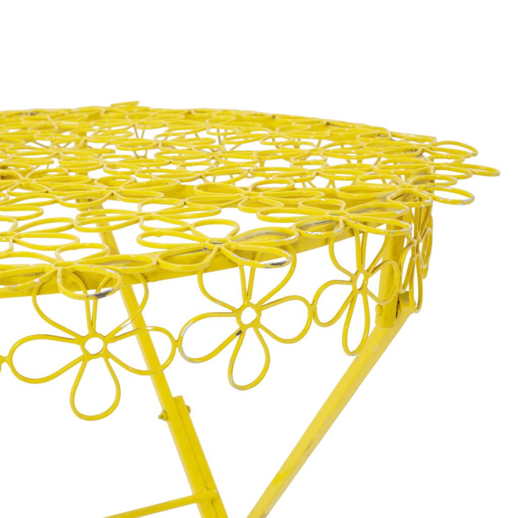 Yellow Metal Folding Bistro Table with Floral Cutouts