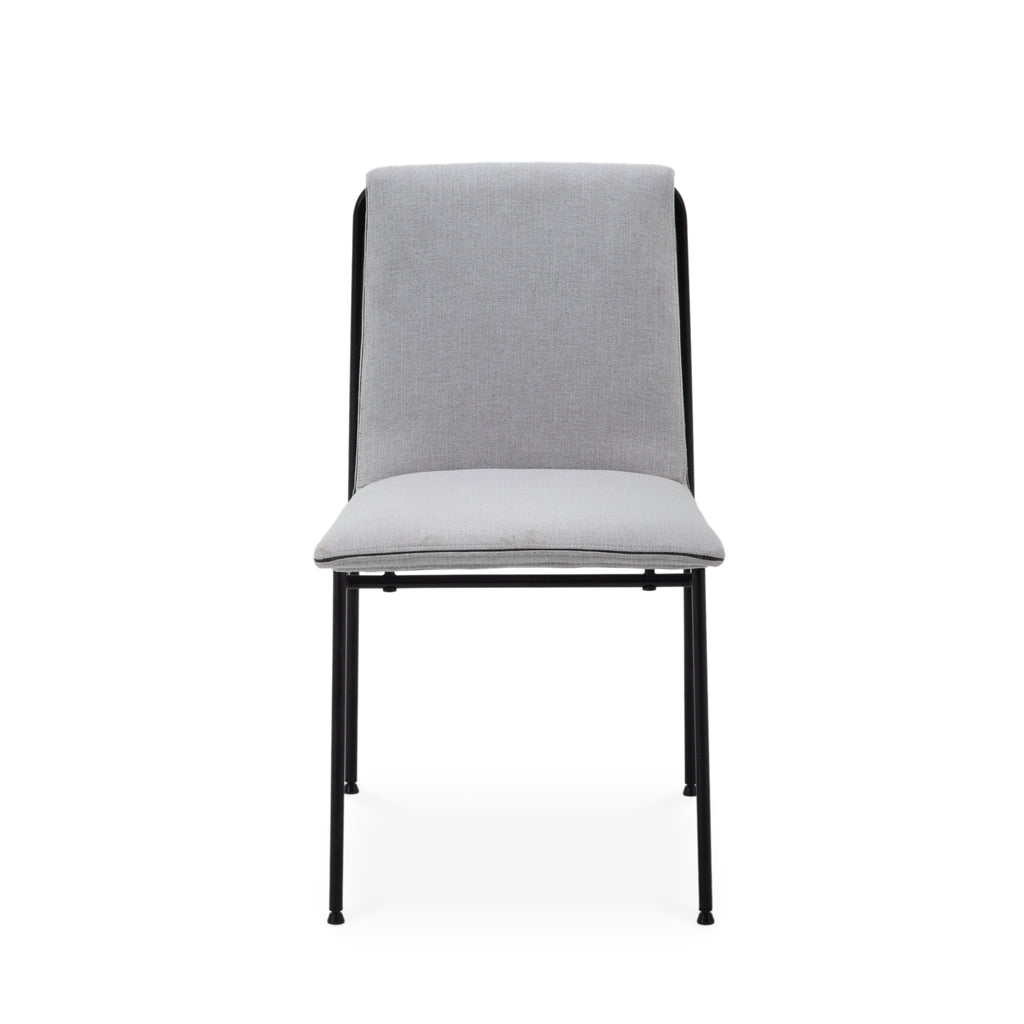 Light Gray Fabric Upholstered Dining Chair with Black Metal Frame