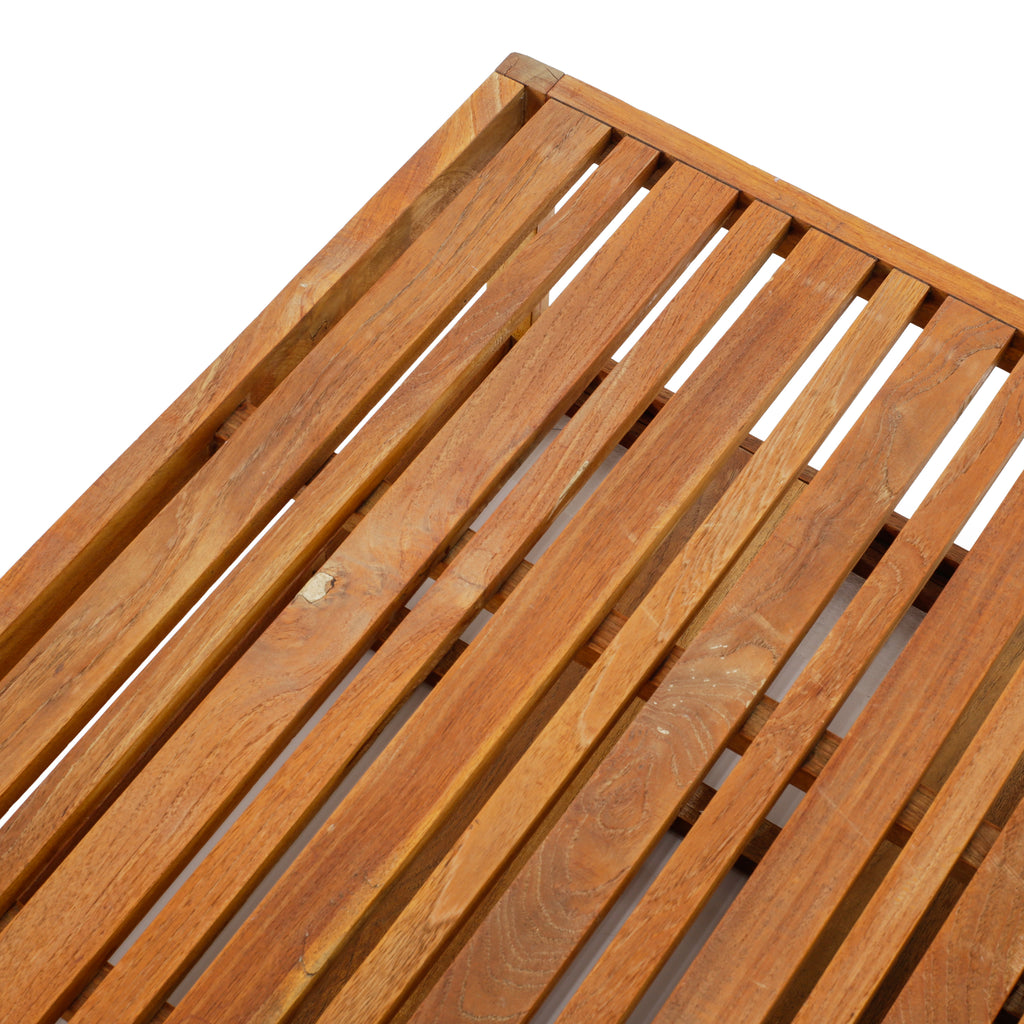 Natural Teak Wood Slatted Two-Tier Coffee Table