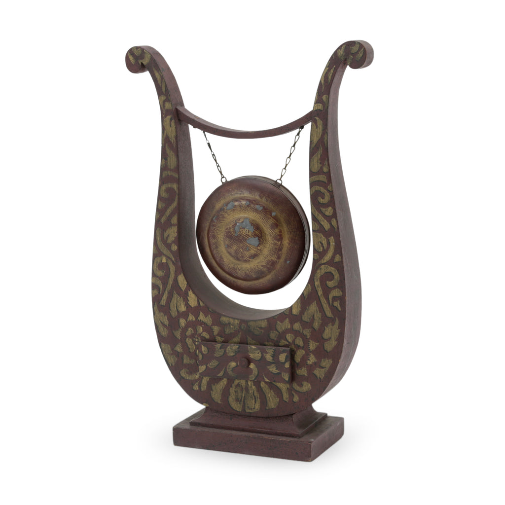 Brass Decorative Table Gong with Lyre Stand