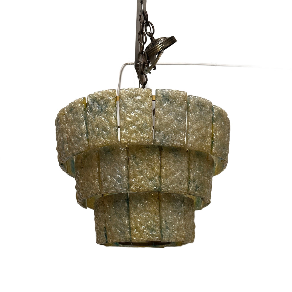 yellow and Teal Textured Art Glass Chandelier