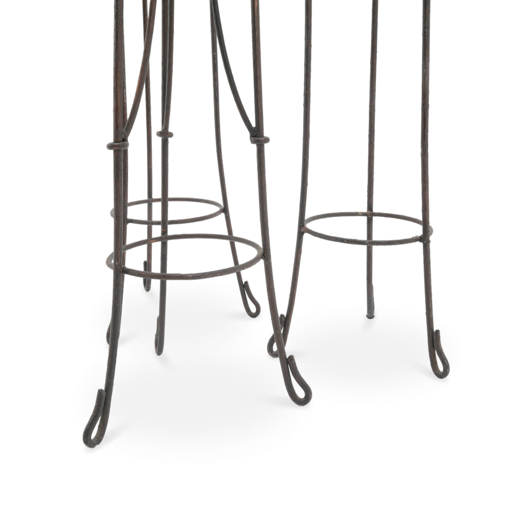 Rustic Cream Faux Stone Urns in Iron Stands