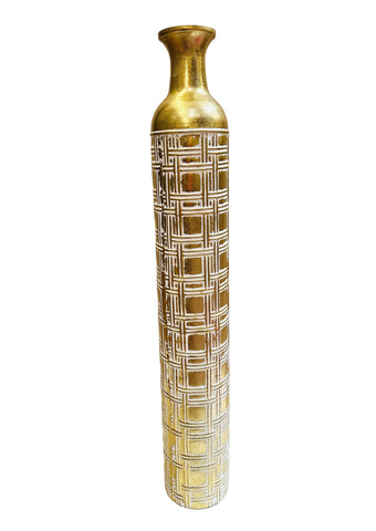 Gold and White Geometric Floor Vase