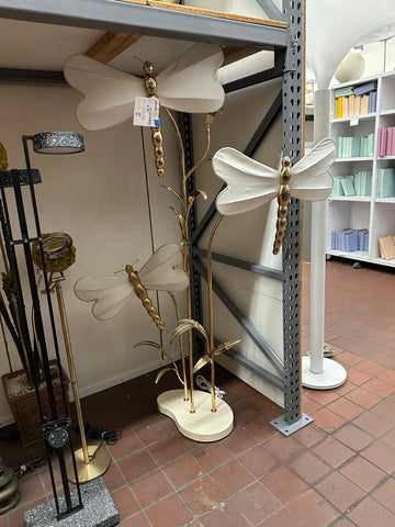 Gold & Cream Stylized Dragonfly Floor Lamp with Shades