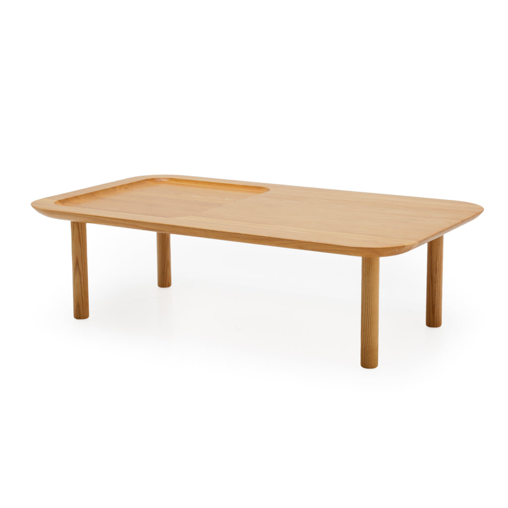 Natural Oak Wood Rectangular Coffee Table with Recessed Tray