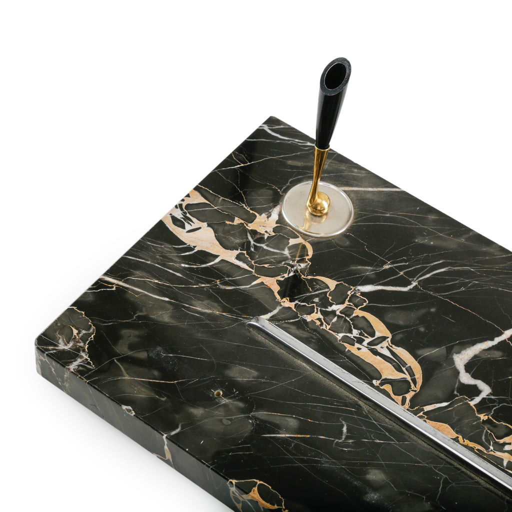 Black and Gold Veined Marble Desk Pen Holders