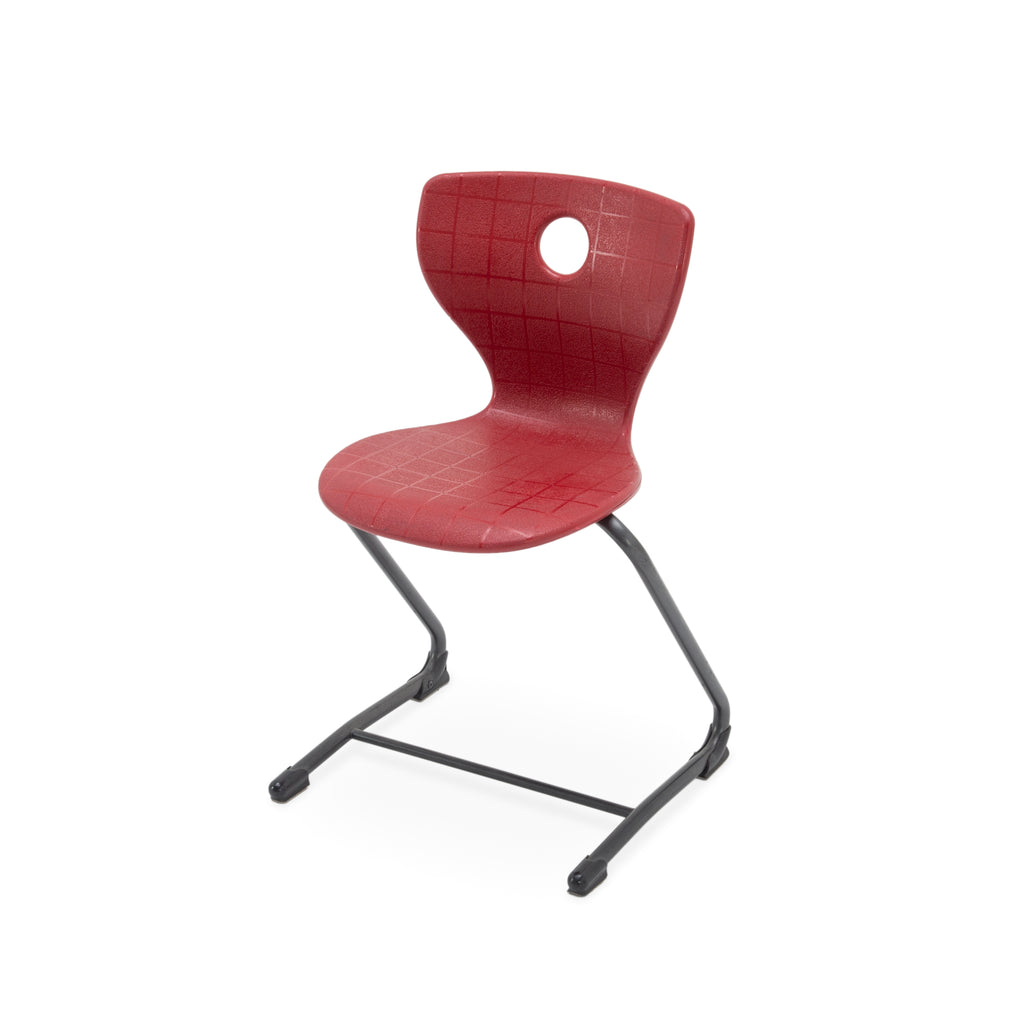 Red Plastic and Black Metal Cantilever Chair with Grid Texture
