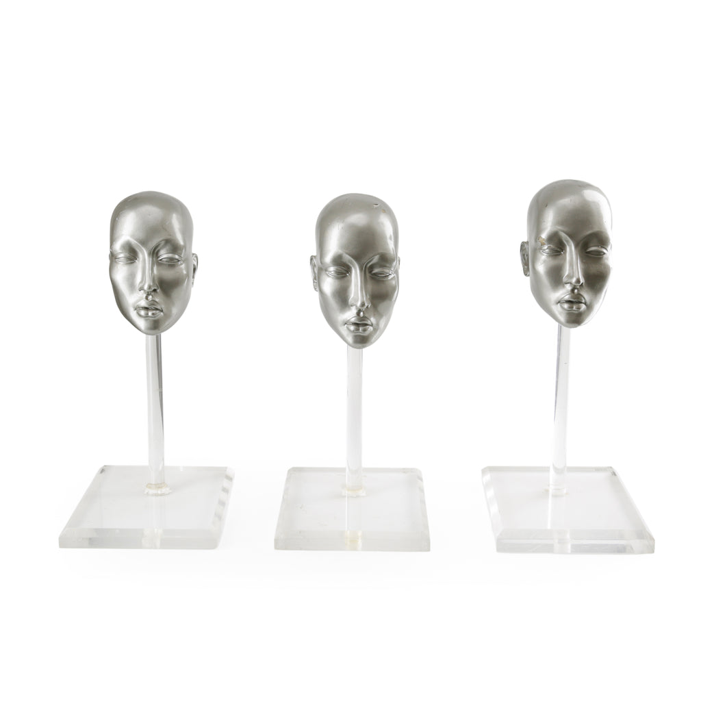 Silver Stylized Mannequin Heads on Acrylic Stands