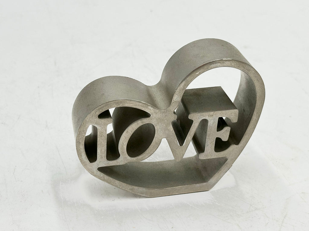 Brushed Silver Metal 'LOVE' Heart Sculpture
