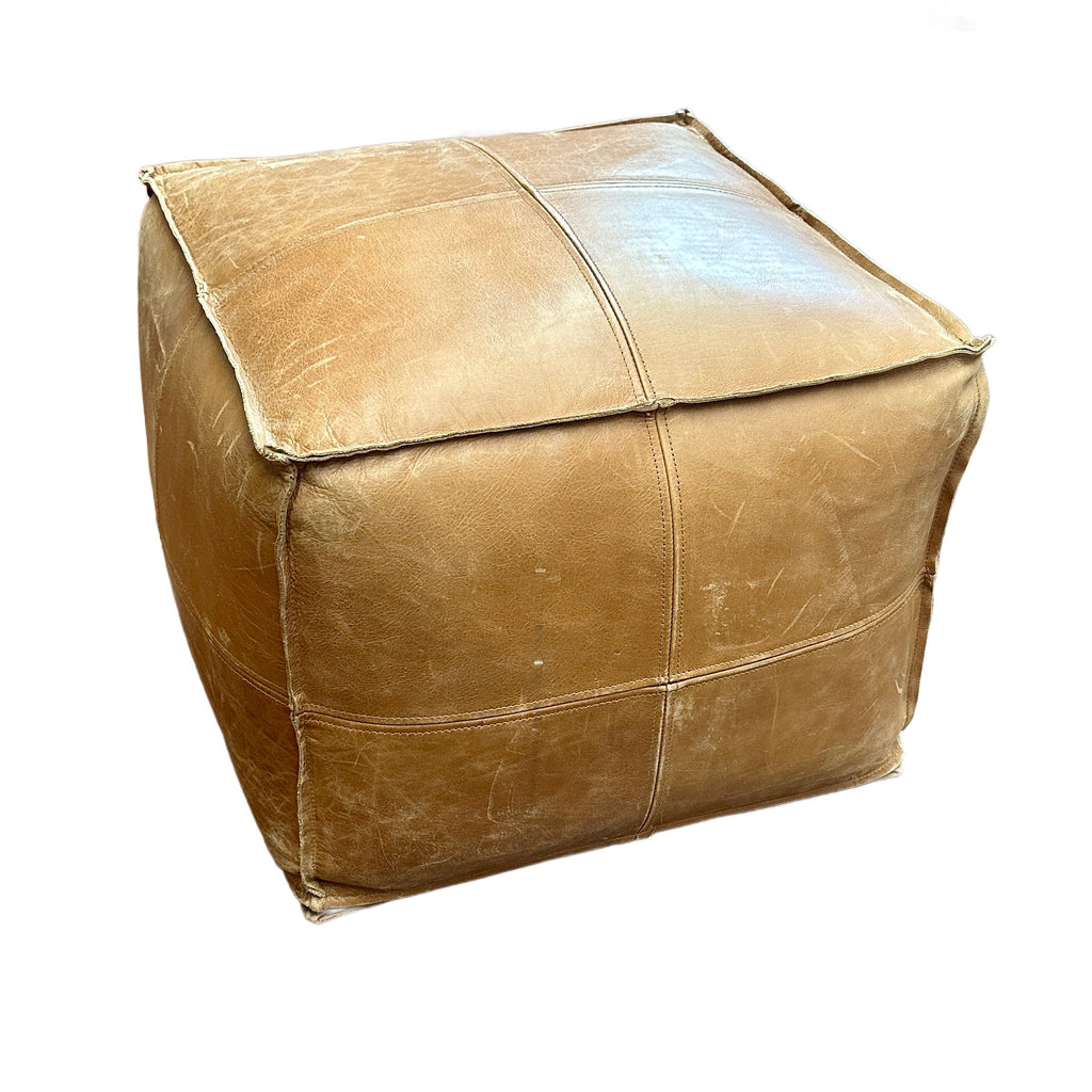Tan Leather Square Ottoman