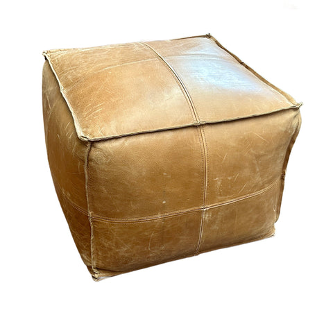 Tan Leather Square Ottoman