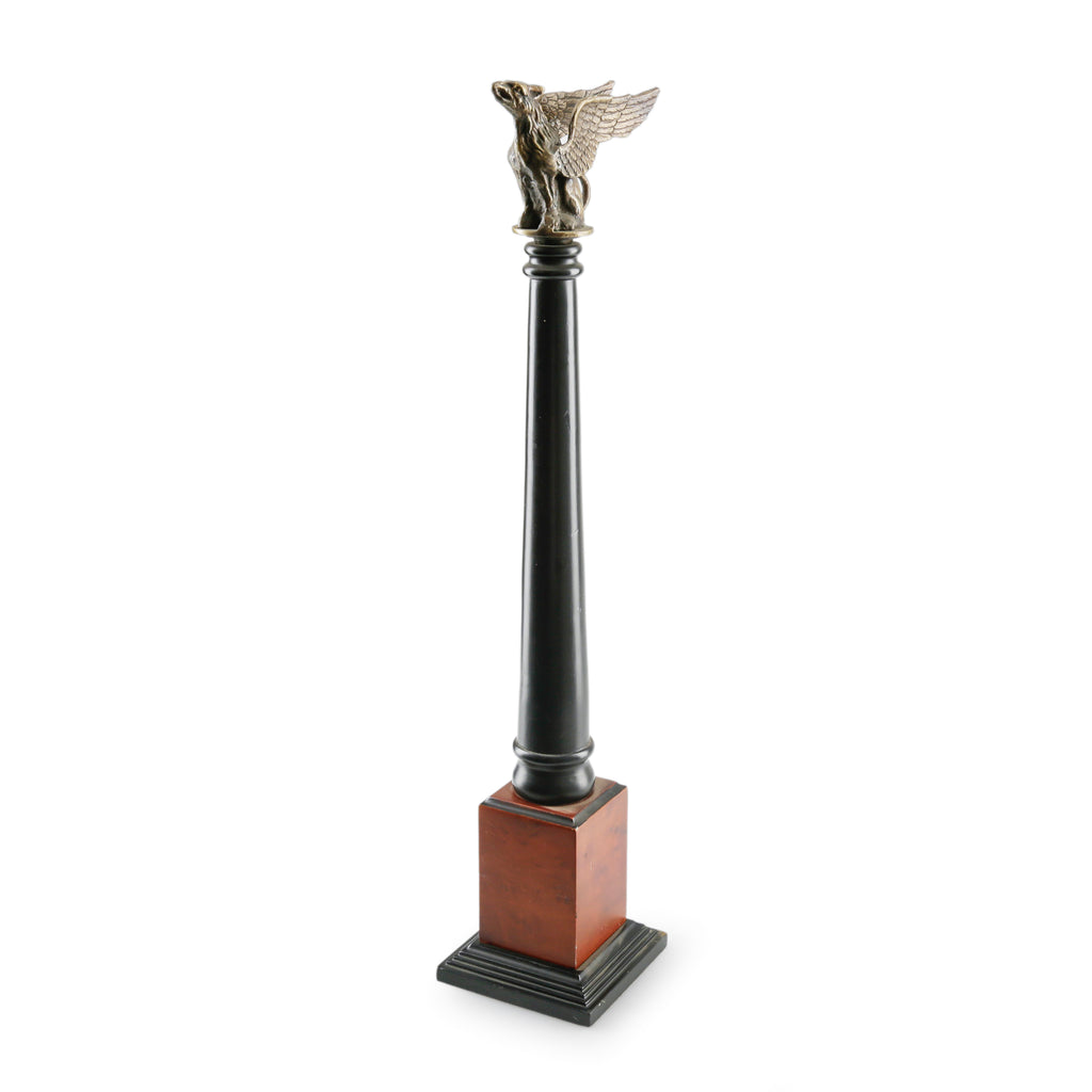 Bronze Griffin Topped Black and Wood Obelisk