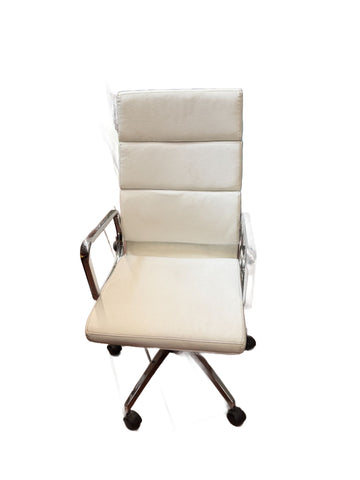 3 Pad White Leather Office Chair 