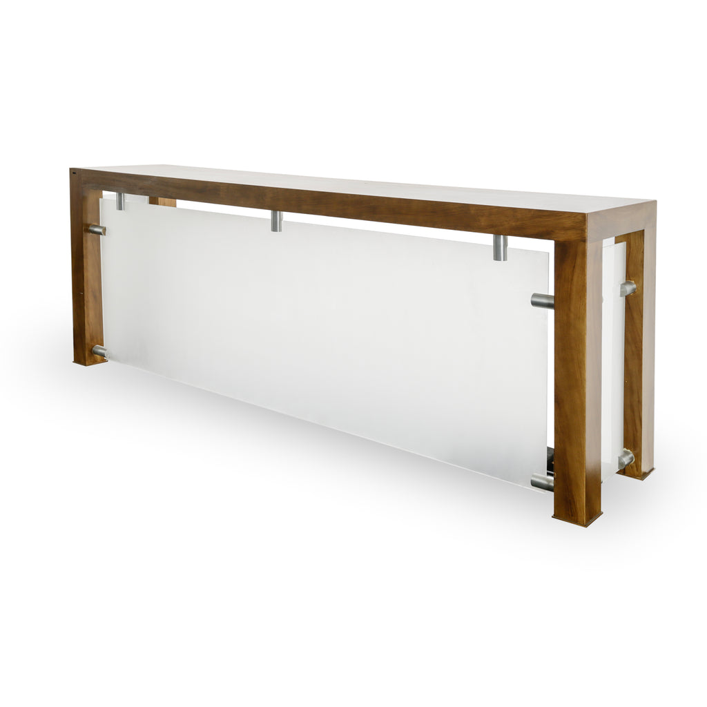 Painted Brown Wood and Frosted Panel Console Table