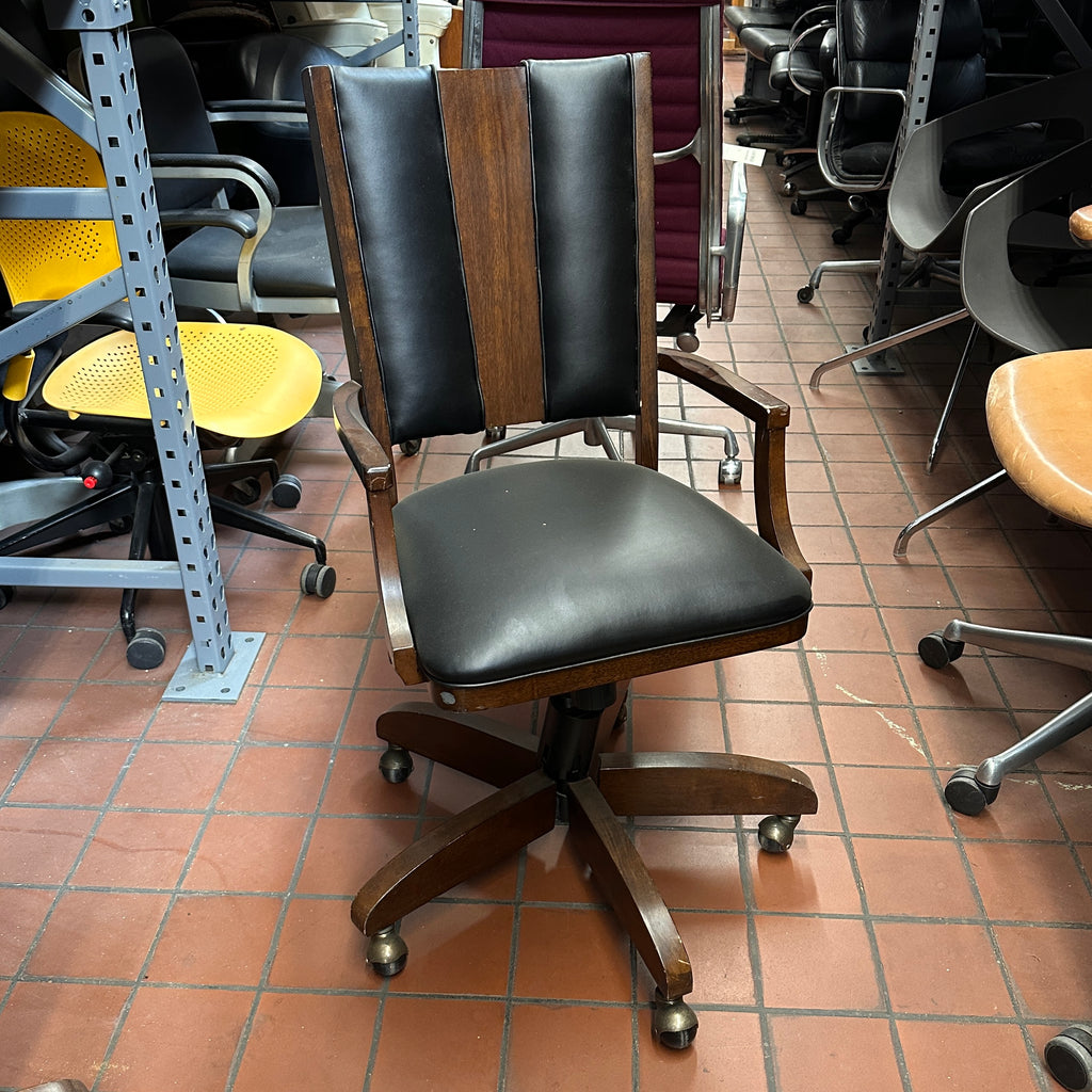 Wood and Black Leather Executive Office Chair