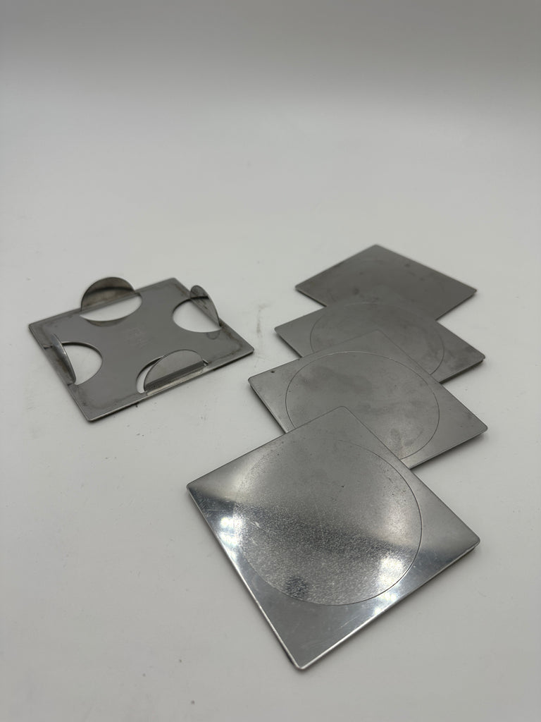 Brushed Stainless Steel Square Coaster Set with Holder