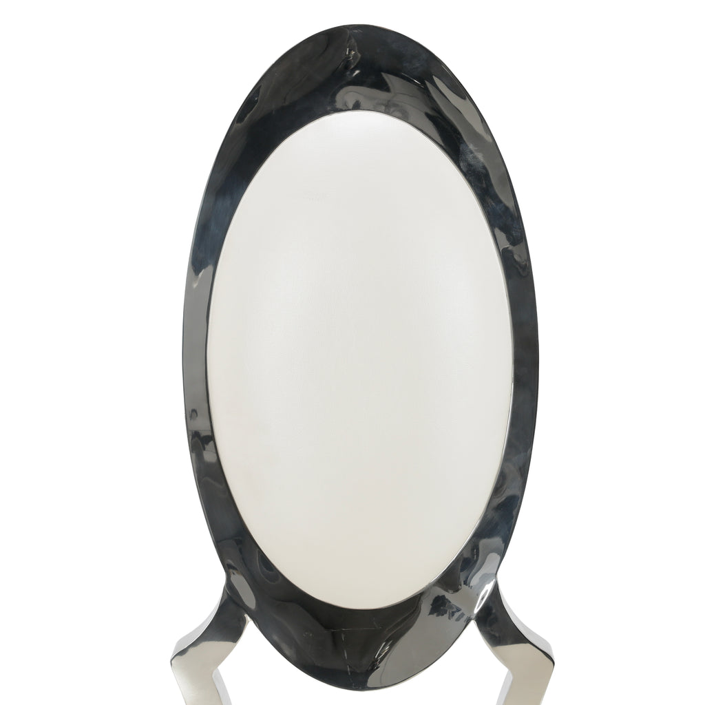 White Leather and Chrome Oval Back Ornate Dining Chair