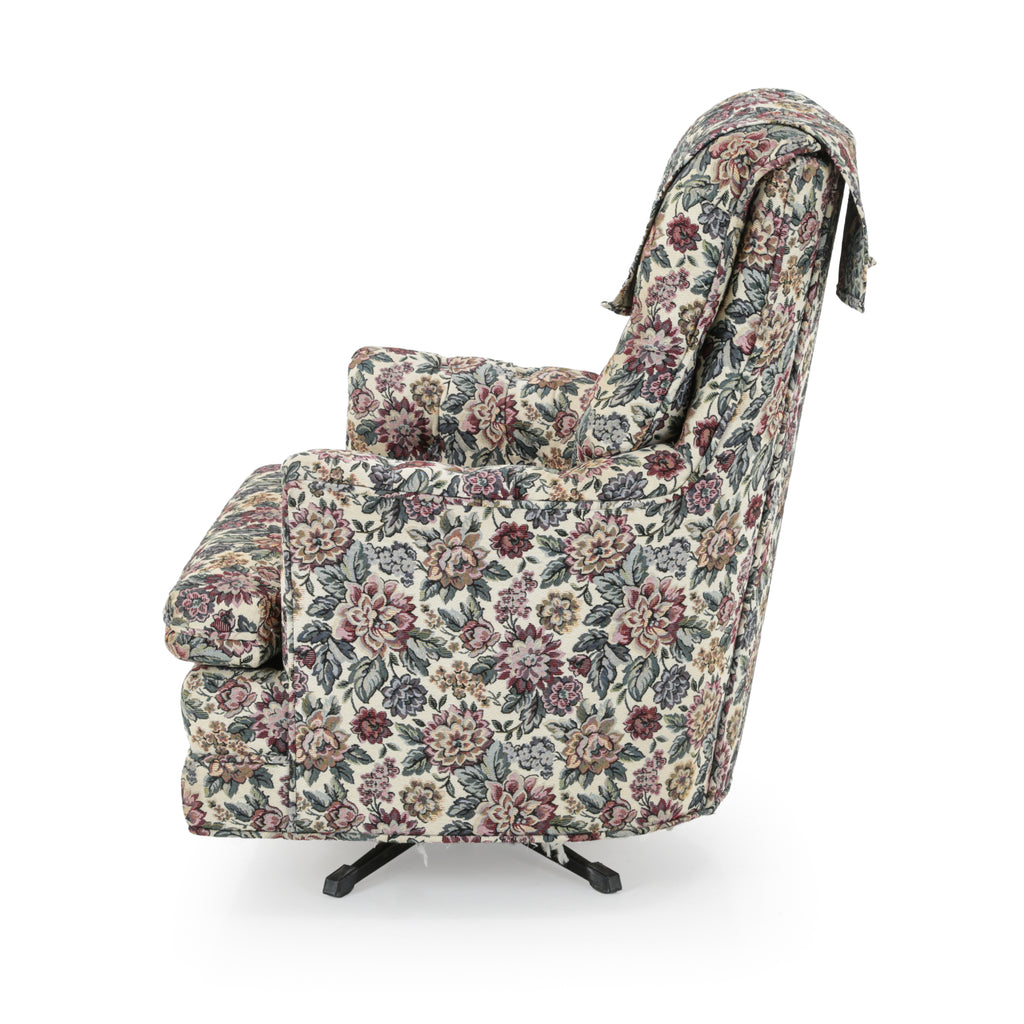 Beige Floral Tapestry Upholstered Armchair