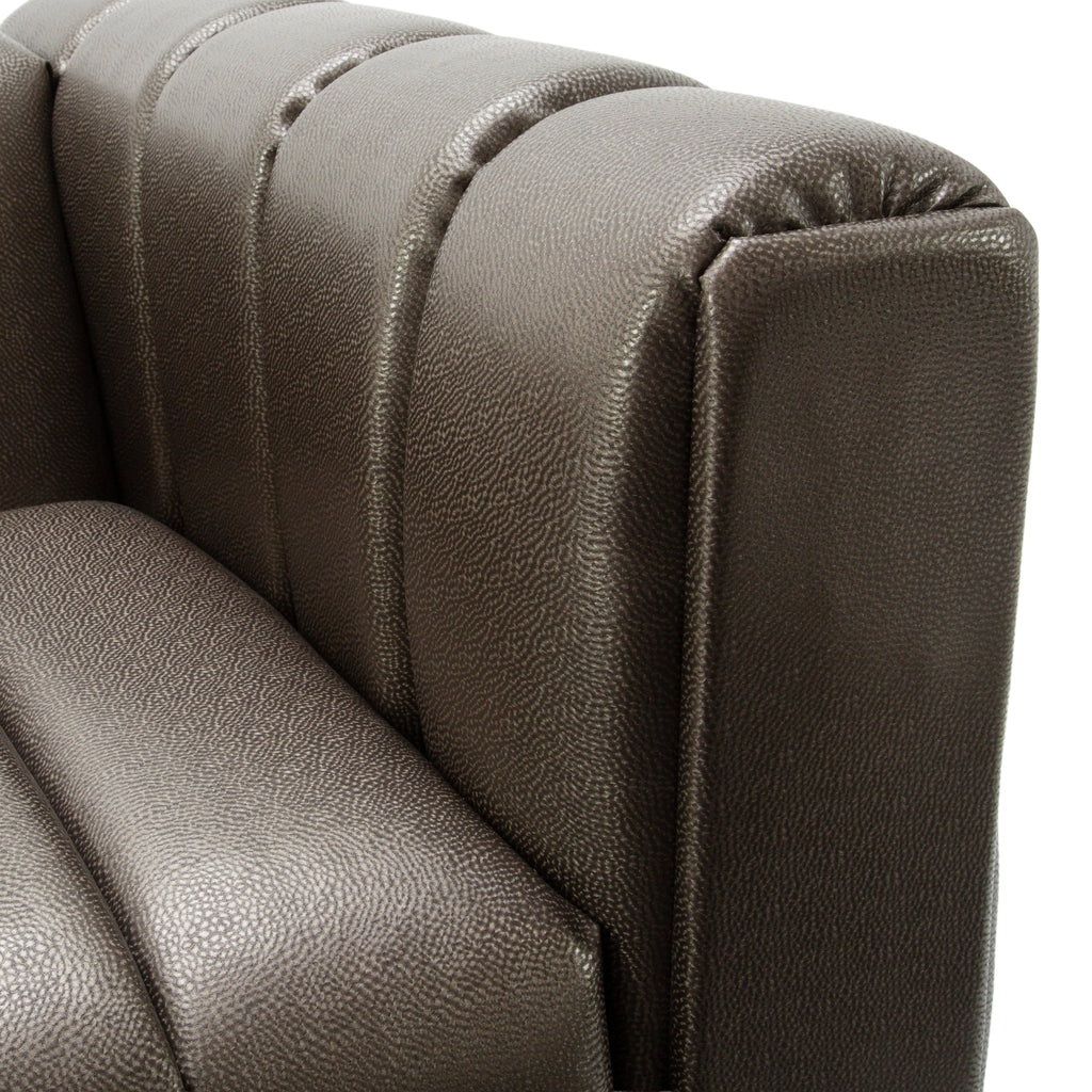 Dark Gray Channel-Tufted Faux Leather Armchair