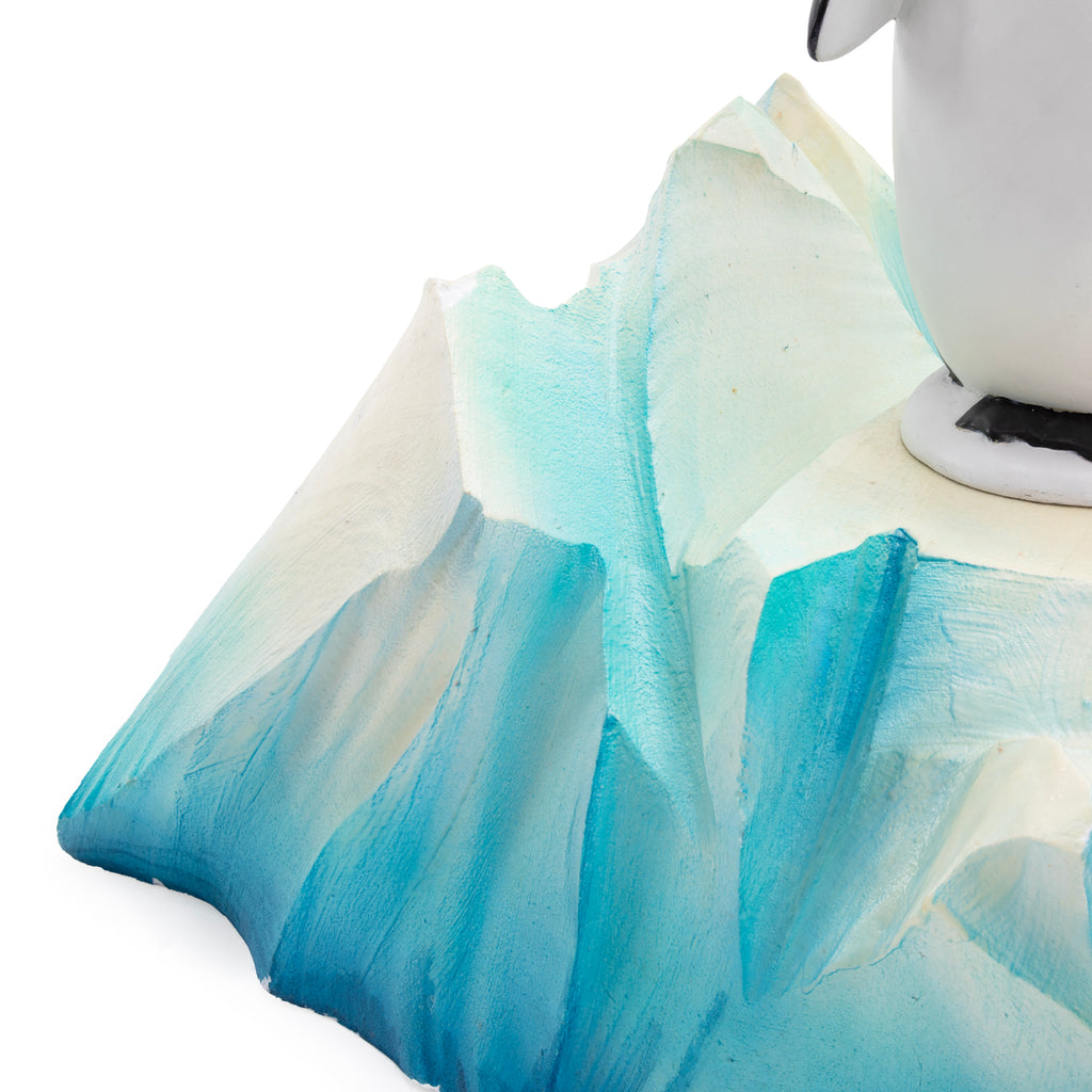 Penguin Figurine on Carved Blue Iceberg Base