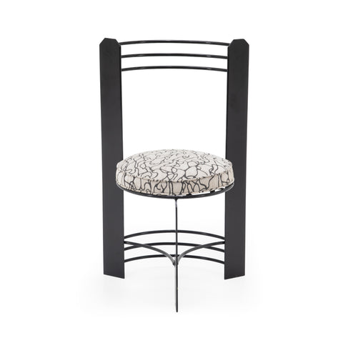 Black Metal Dining Chair with Abstract Upholstered Seat