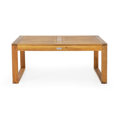 Brown Wood Slatted Top Outdoor Coffee Table